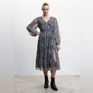 Mango Floral Long Sleeve Tiered Dress